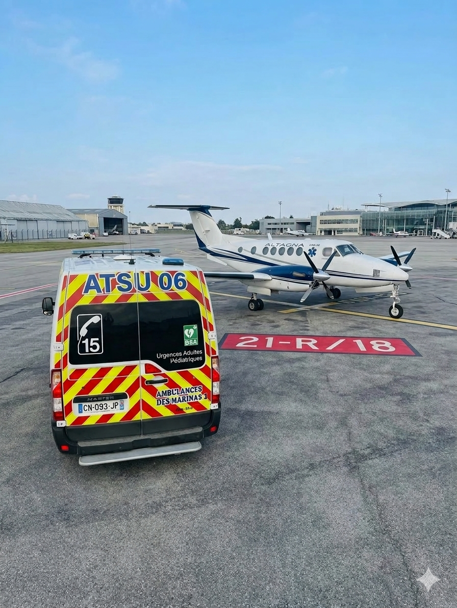 Ambulance ATSU 06 vue arrière sur le tarmac